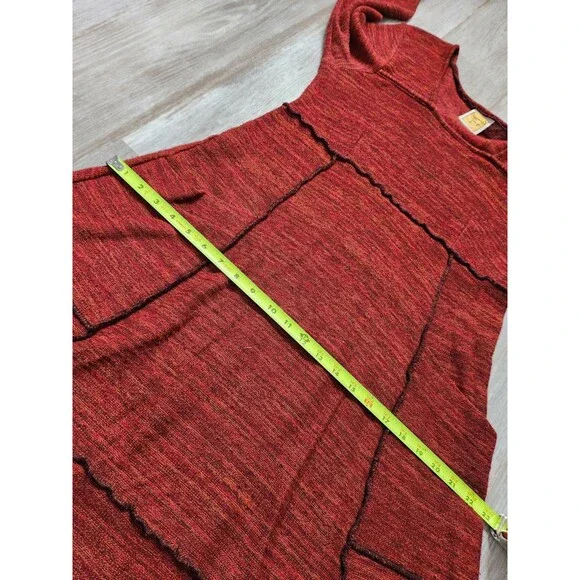 Hand Jive Rust Knit Dress Bell Sleeve Pocket A-Line Boho Artsy Womens L EUC - Picture 9 of 10